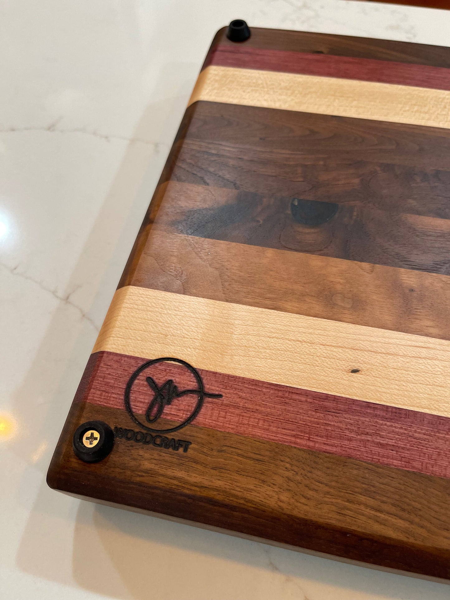 Walnut, Maple and Purple Heart Handcrafted Cutting Board, Butcher Block, Serving Tray, Charcuterie Board, Thick Cutting Board