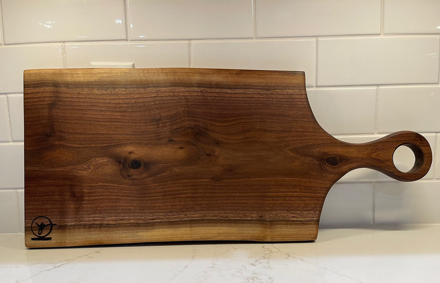 Large Charcuterie Board with Handle, Live Edge Black Walnut, Live Edge Cutting Board, Serving Tray, Handcrafted