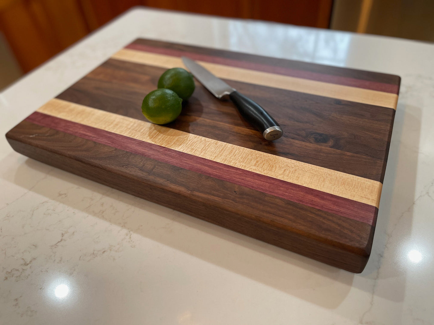 Walnut, Maple and Purple Heart Handcrafted Cutting Board, Butcher Block, Serving Tray, Charcuterie Board, Thick Cutting Board