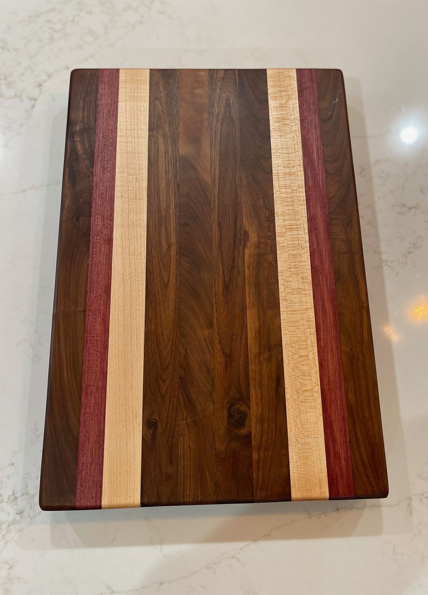 Walnut, Maple and Purple Heart Handcrafted Cutting Board, Butcher Block, Serving Tray, Charcuterie Board, Thick Cutting Board
