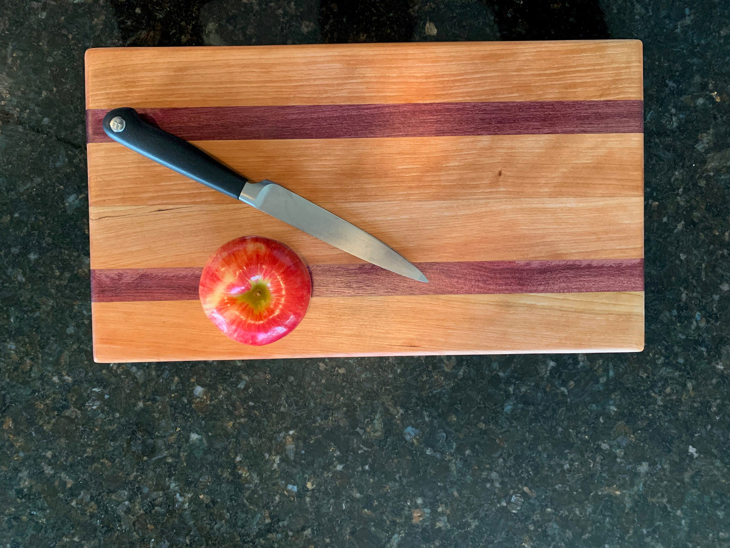 015 Cherry and Purple Heart wood Cutting Board, Charcuterie Board,  Serving Tray, Handcrafted