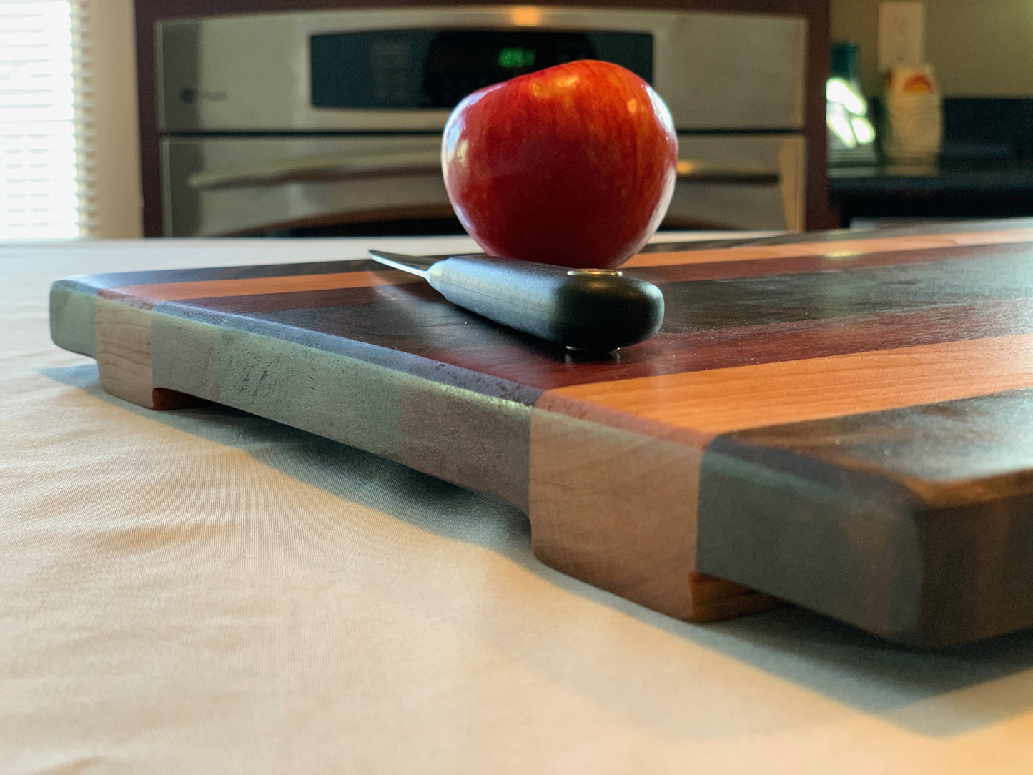 018 Large Cutting Board w/ Feet- Walnut, Cherry, and Purple Heart wood, Serving Tray, Handcrafted