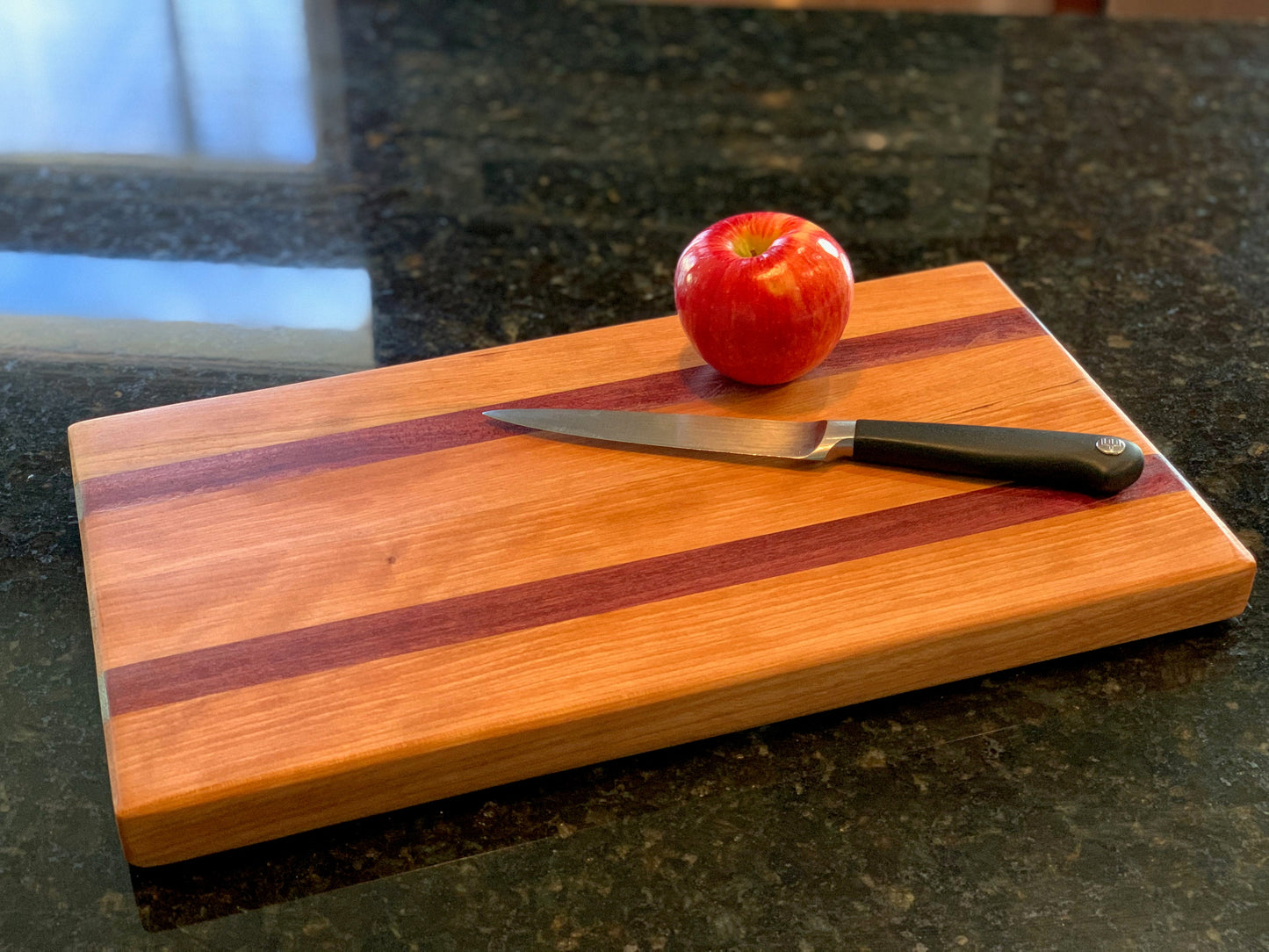 015 Cherry and Purple Heart wood Cutting Board, Charcuterie Board,  Serving Tray, Handcrafted