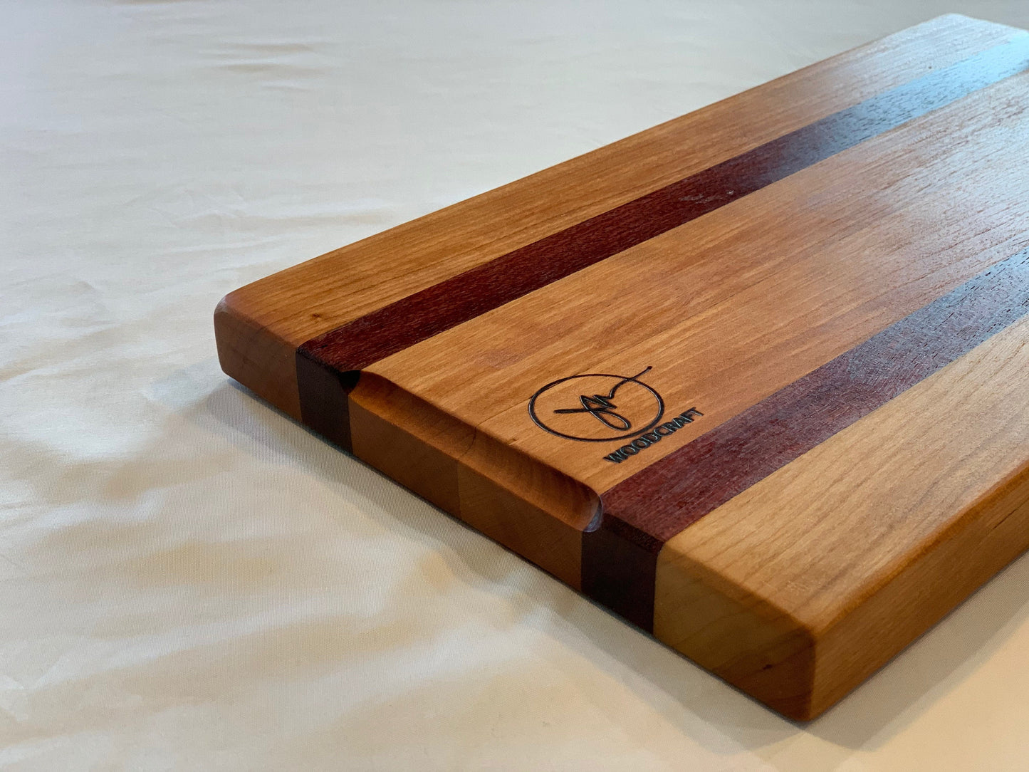 015 Cherry and Purple Heart wood Cutting Board, Charcuterie Board,  Serving Tray, Handcrafted