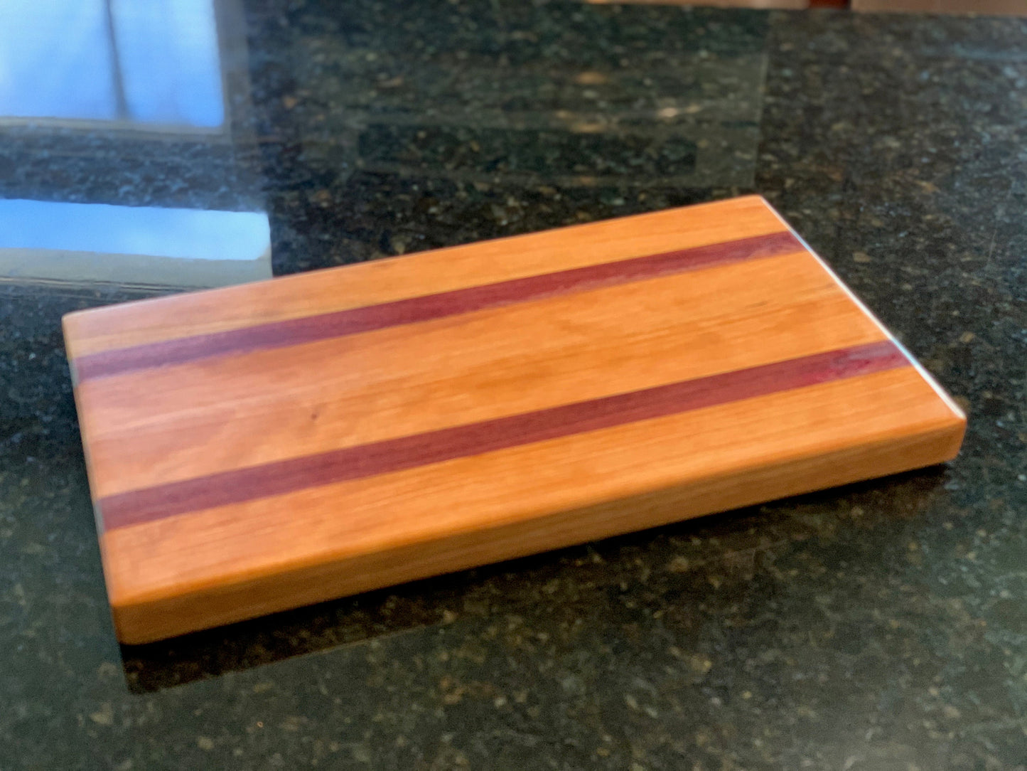 015 Cherry and Purple Heart wood Cutting Board, Charcuterie Board,  Serving Tray, Handcrafted