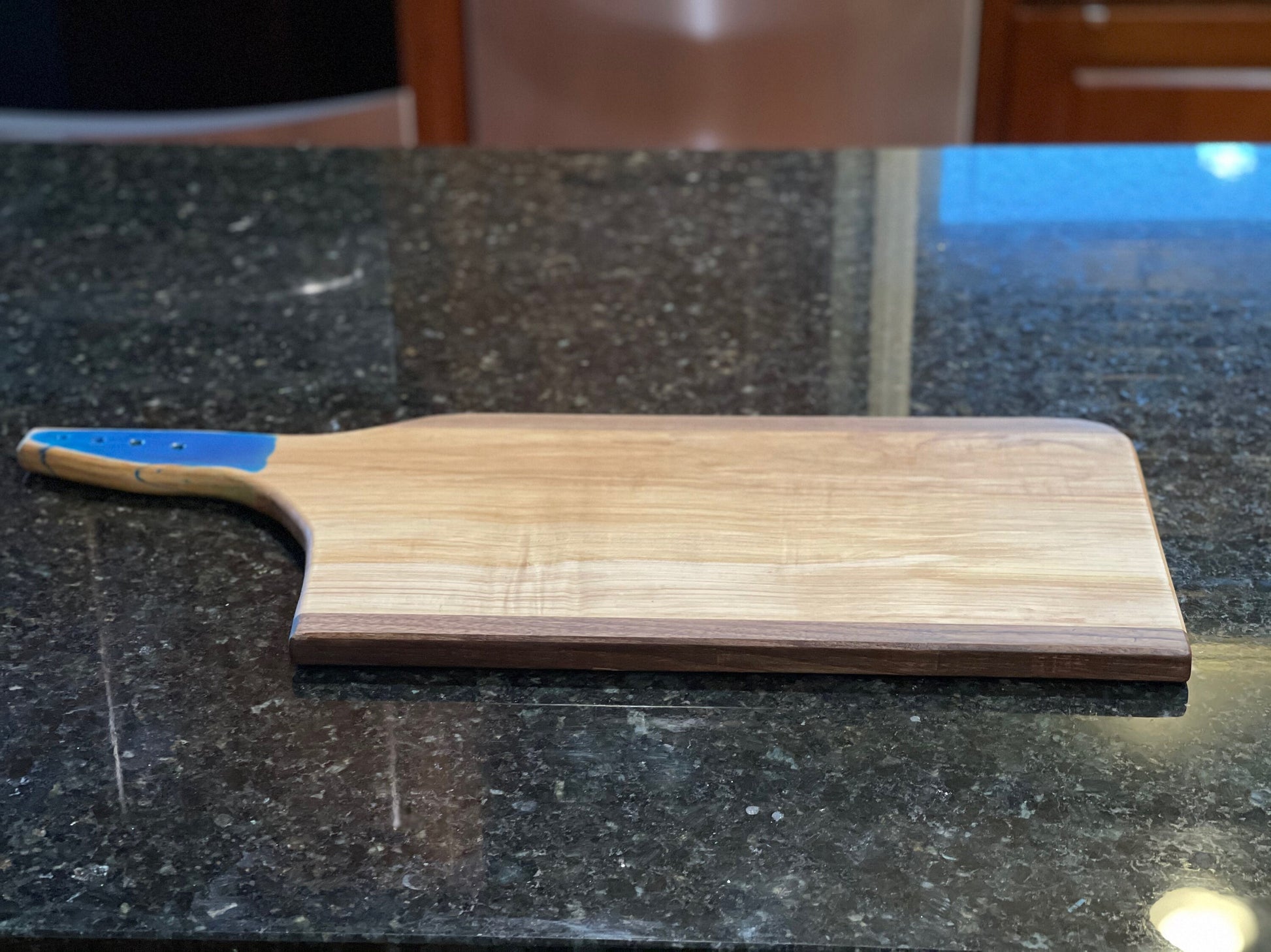Butcher Knife Cherry and Walnut Charcuterie Board, blue epoxy, Cutting Board, Serving Tray, Handcrafted, Ready to Ship 026
