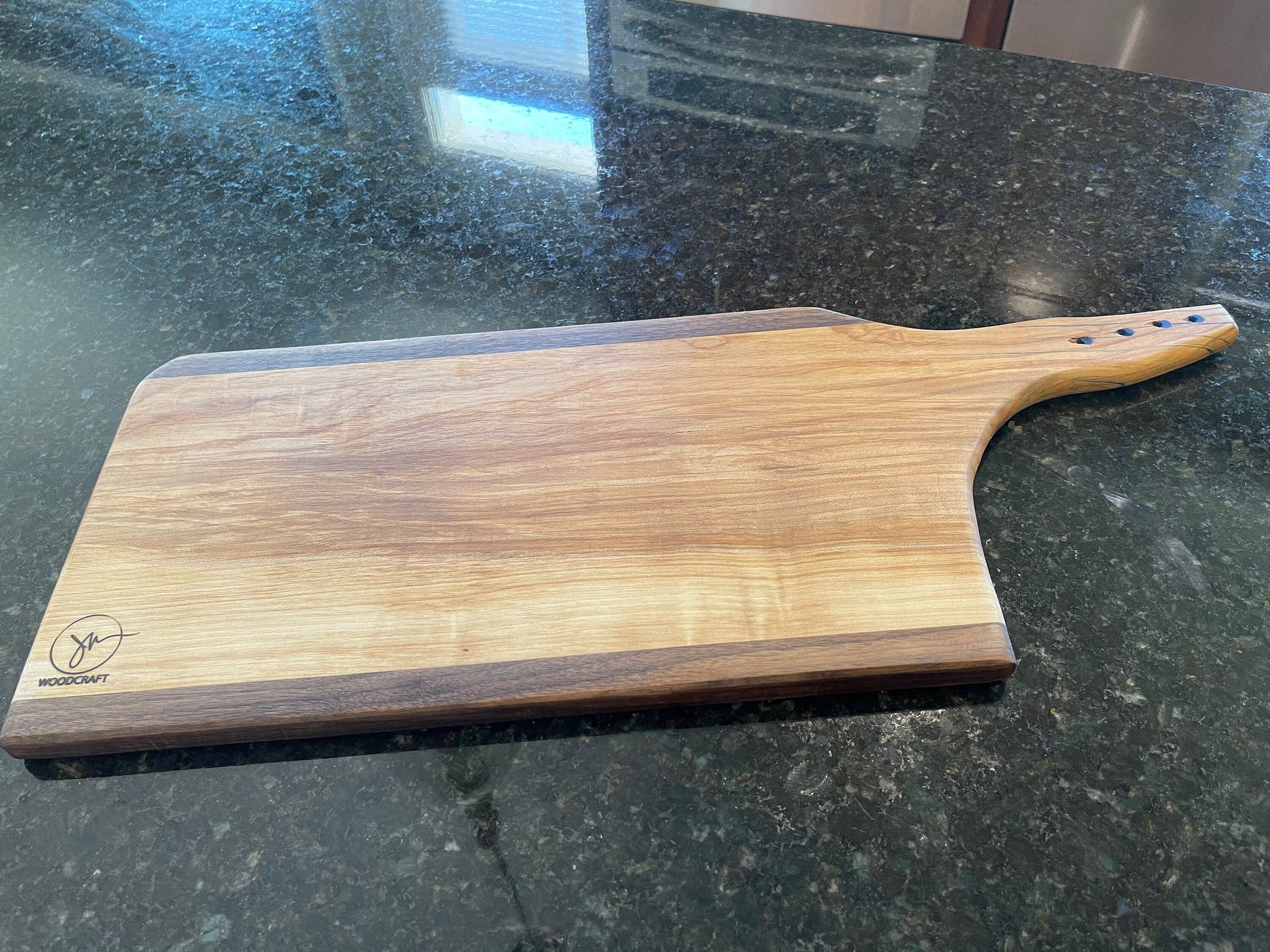 Butcher Knife Cherry and Walnut Charcuterie Board, blue epoxy, Cutting Board, Serving Tray, Handcrafted, Ready to Ship 026