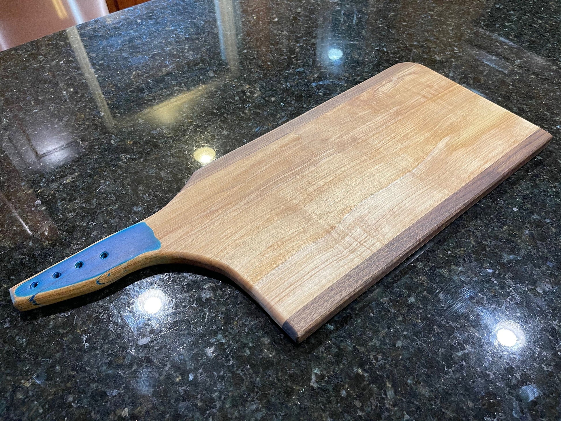Butcher Knife Cherry and Walnut Charcuterie Board, blue epoxy, Cutting Board, Serving Tray, Handcrafted, Ready to Ship 026