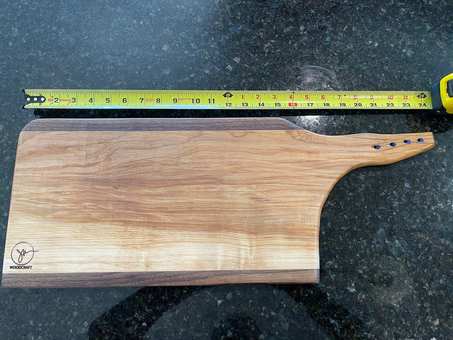 Butcher Knife Cherry and Walnut Charcuterie Board, blue epoxy, Cutting Board, Serving Tray, Handcrafted, Ready to Ship 026