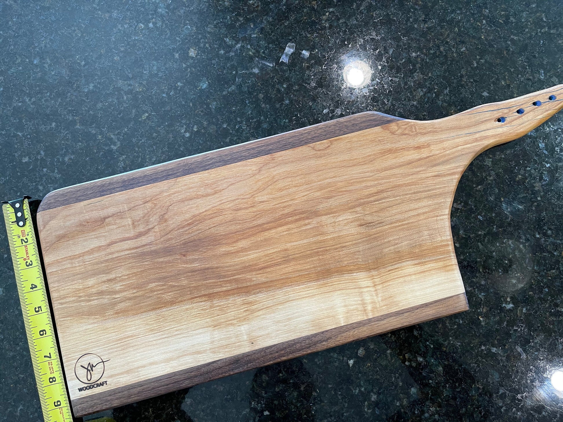 Butcher Knife Cherry and Walnut Charcuterie Board, blue epoxy, Cutting Board, Serving Tray, Handcrafted, Ready to Ship 026