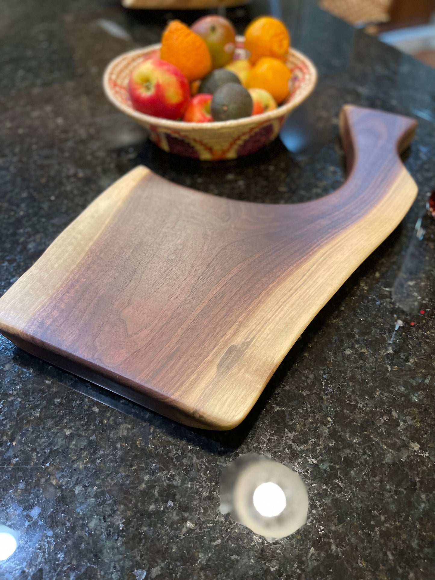 Butcher Knife Reversible Live Edge Black Walnut Charcuterie Board, Cutting Board, Serving Tray, Rustic