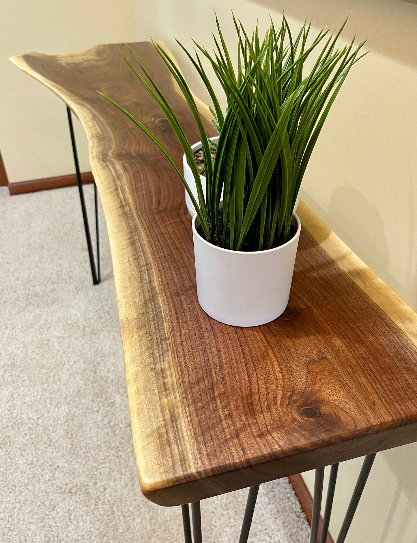 Crotch Figured Black Walnut Live Edge Console Table, Custom Homemade, Rustic, Mid Century Modern, Farmhouse - 032