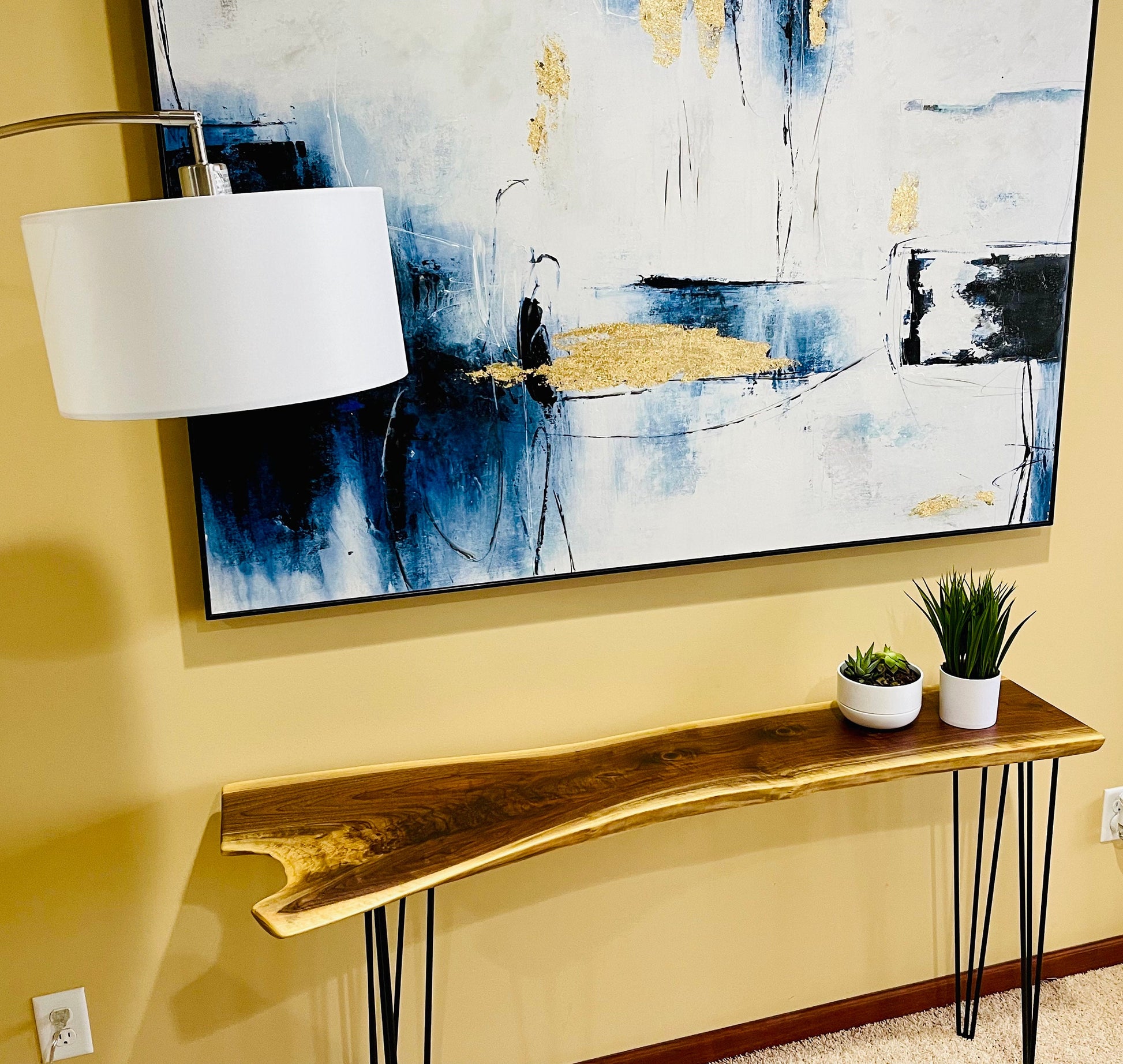 Crotch Figured Black Walnut Live Edge Console Table, Custom Homemade, Rustic, Mid Century Modern, Farmhouse - 032