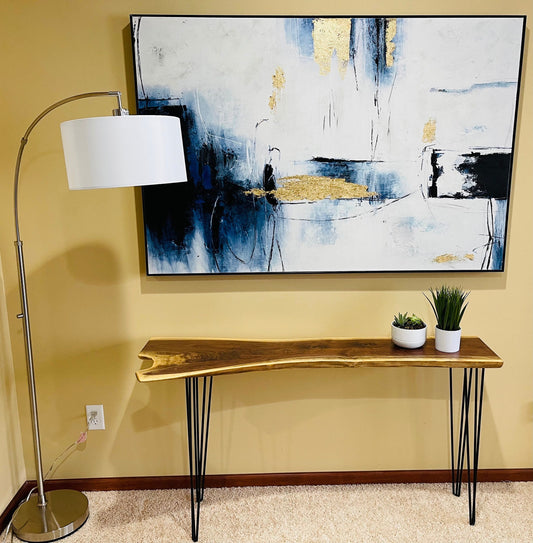 Crotch Figured Black Walnut Live Edge Console Table, Custom Homemade, Rustic, Mid Century Modern, Farmhouse - 032