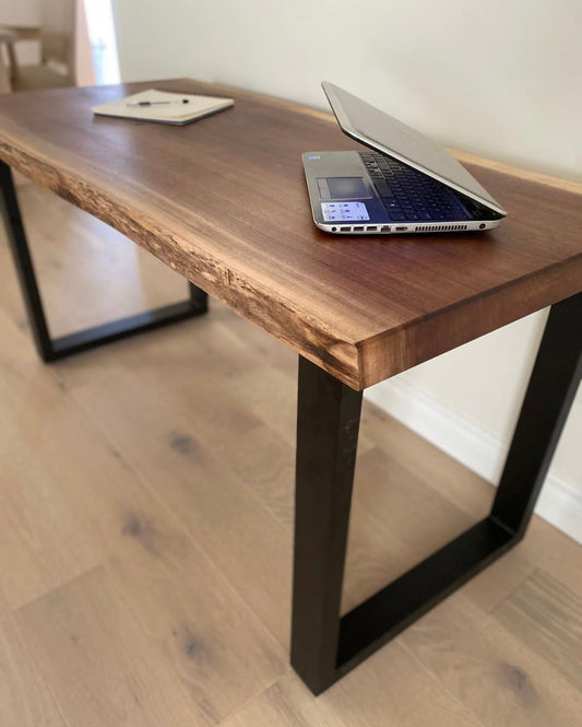 Custom Live Edge Black Walnut Desk, Solid Wood Desk, Metal, Computer Desk Wood, Table, Mid Century Rustic