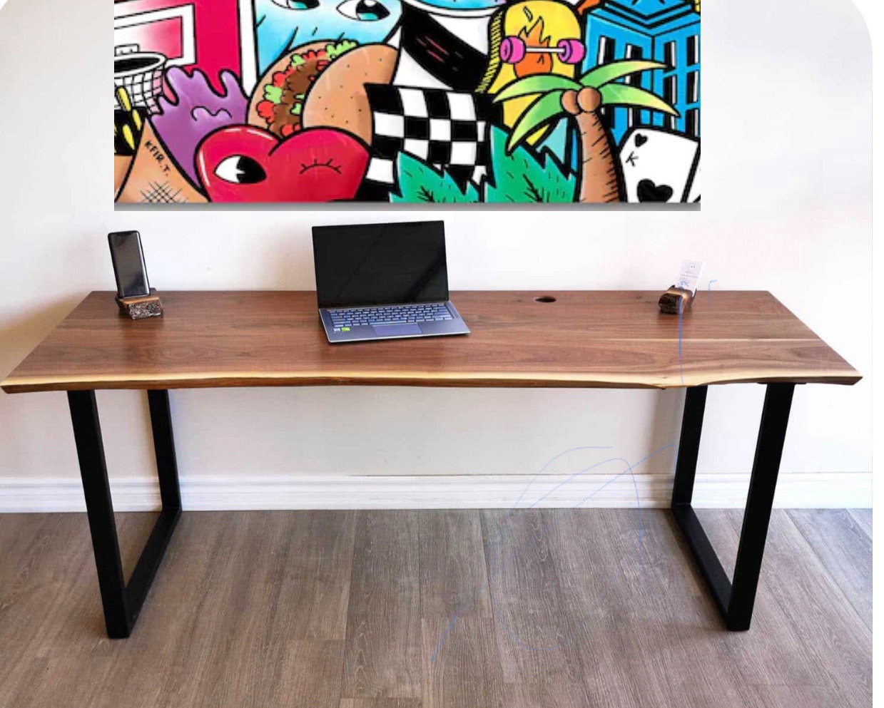 Custom Live Edge Black Walnut Desk, Solid Wood Desk, Metal, Computer Desk Wood, Table, Mid Century Rustic